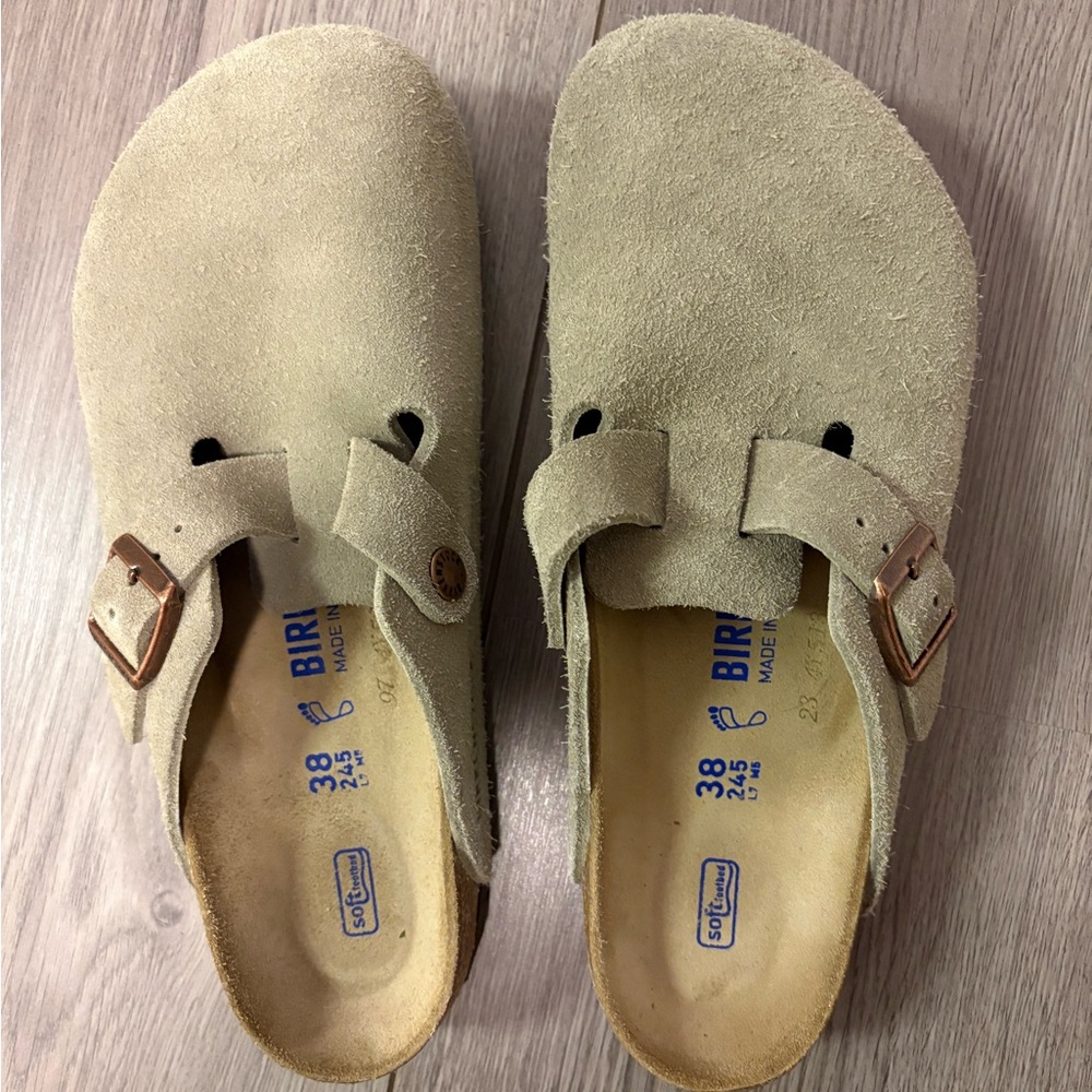 Birkenstock Boston clogs size 38 suede leather taupe, no tags